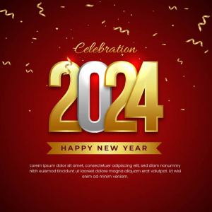 New year 2024 celebration lettering wishes card vector free