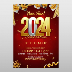 Luxury red new year 2024 party invitation card vector free