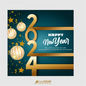 Happy New Year 2024 Greeting Template Vector Design With Cdr and ai File For Free