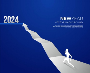 Silhouette of man running on 2024 new year concept vector