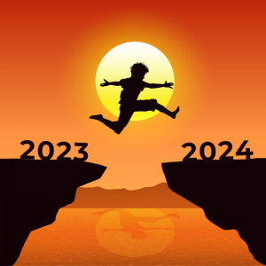 Abstract happy new year 2024 boy jumping concept vector
