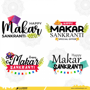 Happy Makar Sankranti Vector. Beautiful Text and festive elements of makar sankranti on white background 