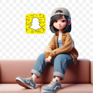 Cute Young Girl Siting on Sofa With Snapchat Logo And Space For Profile Photo and Username