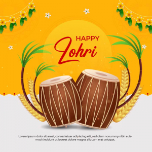 Shubh indian festival lohri dholak wishes  banner vector