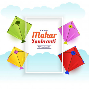 Makar sankranti colorful kites with clouds  vector design