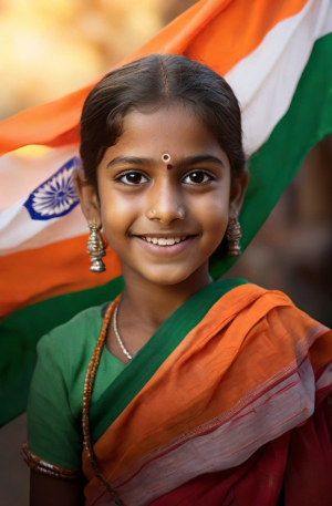 beautuful girl holding Indian flag tricolour