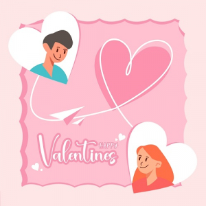 Happy Valentines Day, 14 february, Couple  with heart shape frame on pink background image