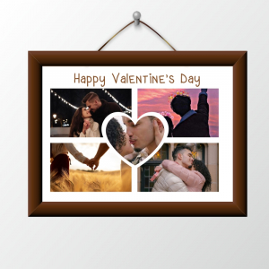 Personalised Valentine's Day Personalised  Photo Frame Collage in Heart Shape Vector Design