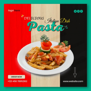 Delicious pasta restaurant advertisement vector banner