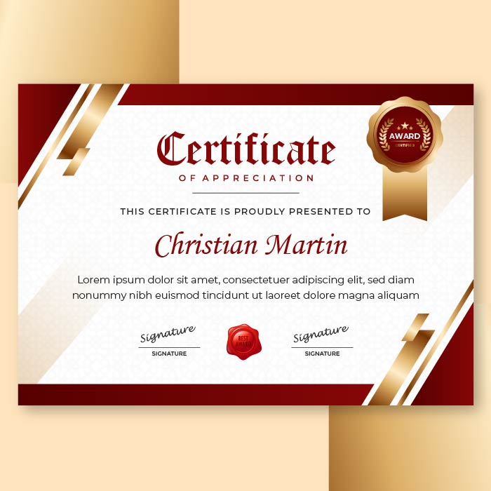 Modern gradiennt golden red certificate template vector