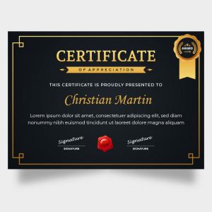Minimalist  black corporate appreciation certificate vector