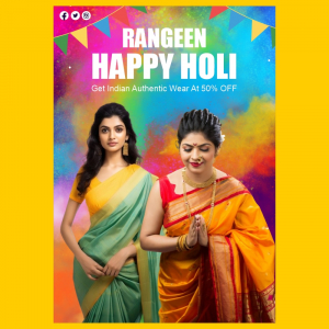 Happy HOli Saree Shop Promotional Banner Flyer Vector Design With Cdr File and Model