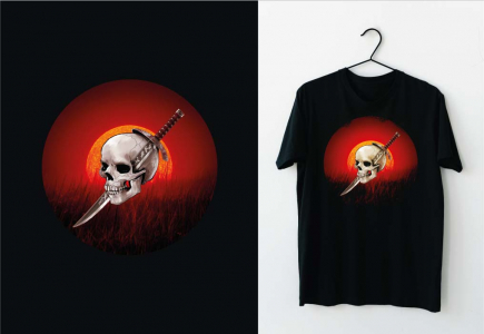 Skull pierced with sword t-shirt design print mockup