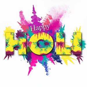 Happy Holi transparent text background with color splash, free png image