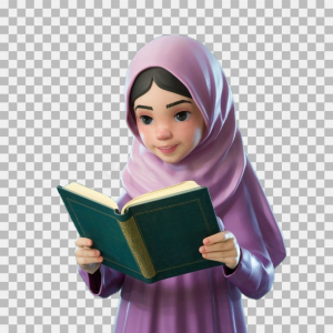 Muslim girl Quran book reading 3d PNG stock image