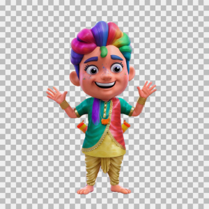 Holi cartoon character in 3d PNG stock image download for free