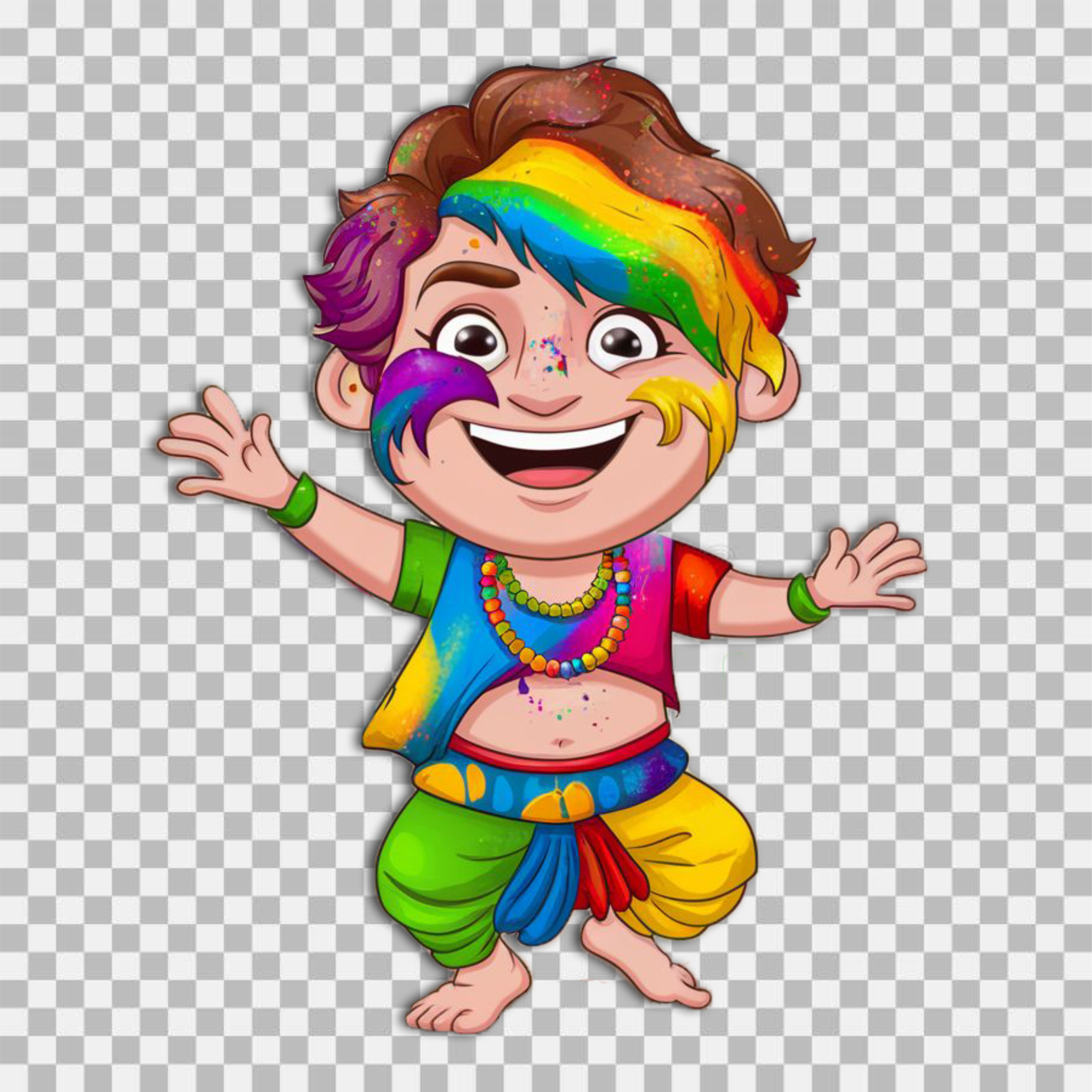 Holi cartoon character in 2D stock image download for free