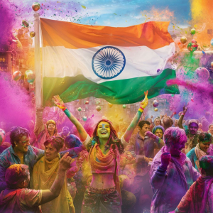 happy holi colourful design with Indian flag
