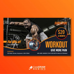 Abstract gym workout orange promotion banner vector