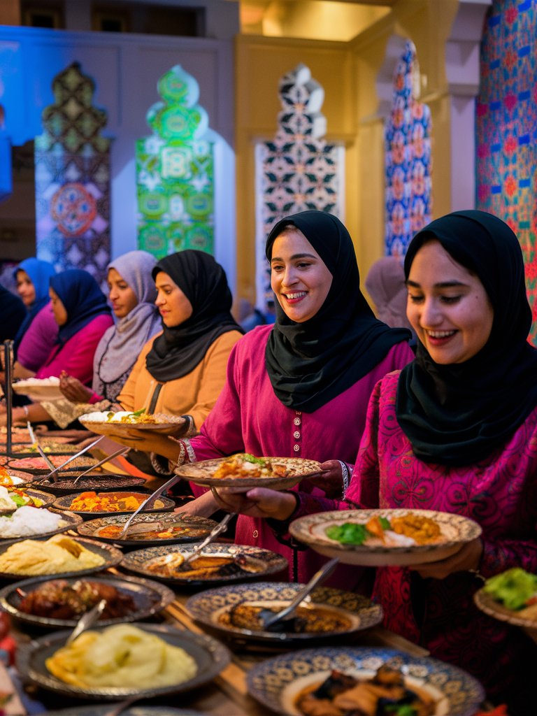 A warm photo of muslim womens serving food