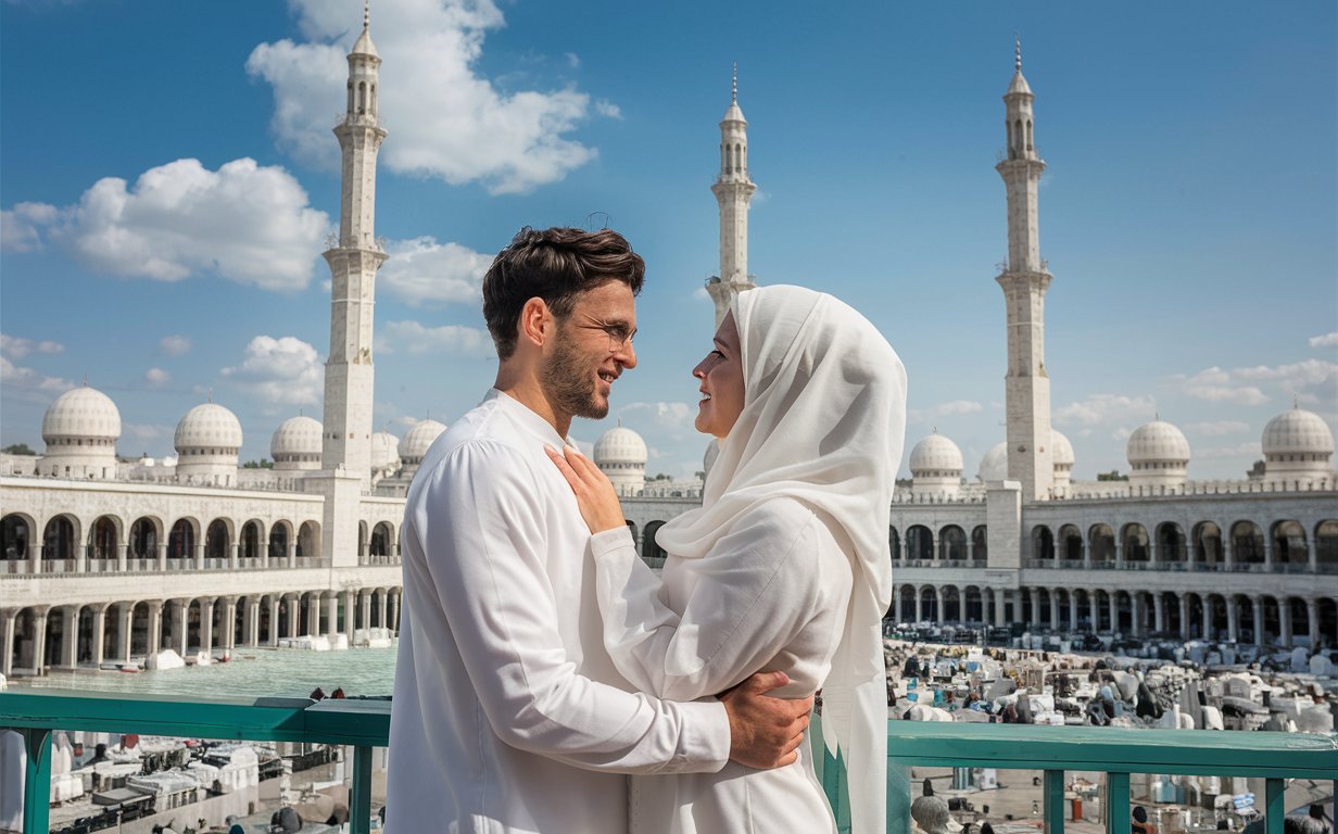 Full image of islamic muslim couple in mecca