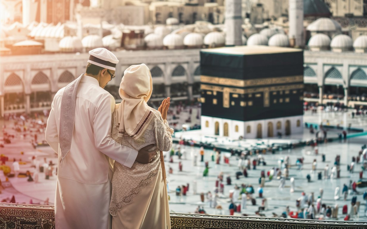 A breathtaking depiction of islamic couple in mecca
