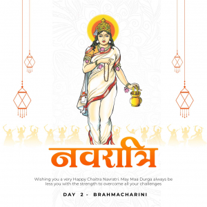 Shubh navratri day 2  Brahmacharini wishes card banner vector free