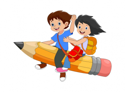 Happy school kids riding a flying pencil Design And Creativity For Free In Corel Draw Design Vector