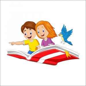 Boy and girl flying on a book Design For Free In Corel Draw Design Vector