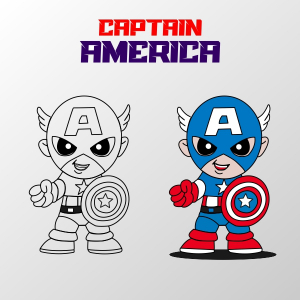 Baby Captain America vector design color and black and white for drawing, free download, Free CDR file on CorelDraw Design