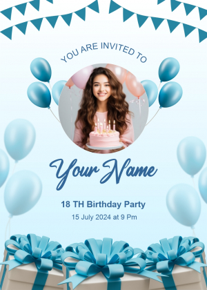 Morden Blue Birthday Party Invitation Vector Design With Photo Placeholder Download For Free