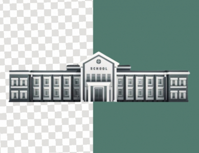 School 3d center in, school building white,green and all side blank High Quality Png Download For Free
