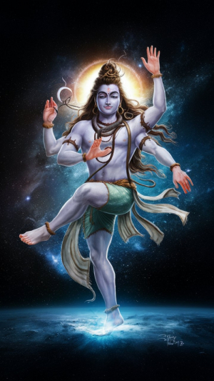 Lord Shiva, The Hindu God Dancing in the space with the stars Mobile Wallpaper HD Image Free Download