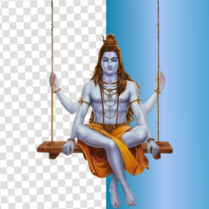 PNG Image lord shiva ,The Hindu God siting on the  wooden swing in a open fileld with blue sky