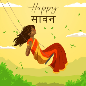 Happy Sawan Wishes Vector Design With Indian Women Free CDR Design Download For Free