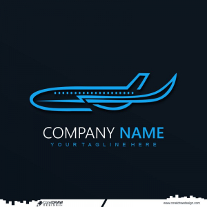 Airplane logo icon design with dark blue background cdr vector