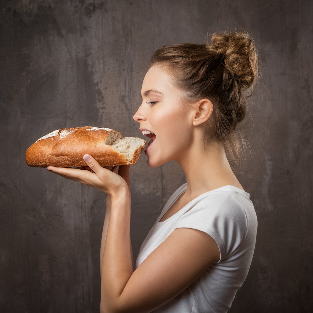 Hd image of women eating bread stock image