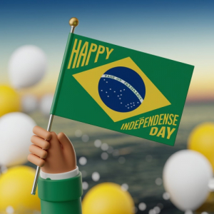 3D Render Image of Hand Holding Brazil Flag Celebrating Independence Day Of Brazil