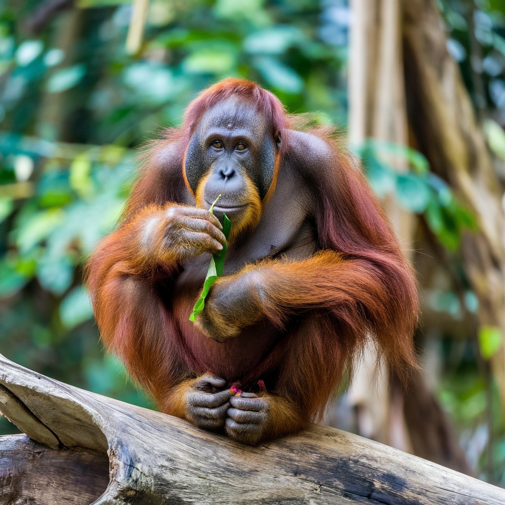 High quality image of orangutan sitting on the branch hd image