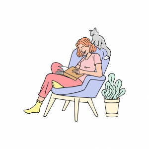 Girl Reading a Book With Cat On his Shoulder Vector illustration Free CDR