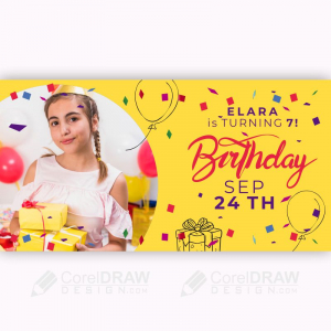 Birthday celebration girl banner with photo vector cdr background 