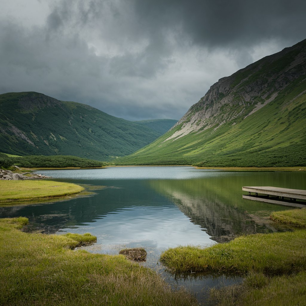 Serene landscape with lake hd stock image