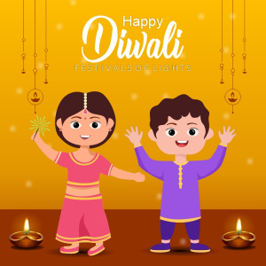 Happy diwali Vector Character girl and Boy Celebrate diwali Creative Design For Free In CDR file