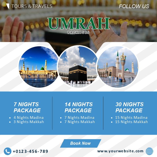 Umrah Package Tour & Travels Poster Vector Banner Creative Design For Free In CDR file