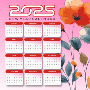 New Year Calendar 2025 With Flower Vector