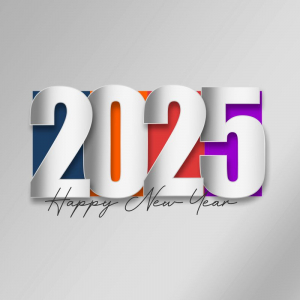 2025 Text New year celebrations realistic metal Premium png