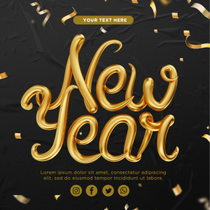 Gold 3D Happy New Year Banner PSD Download For Free