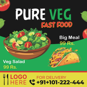 Pure veg fast food poster,banner vector