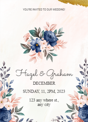 Floral Frame And Watercolor Background Wedding Invitation