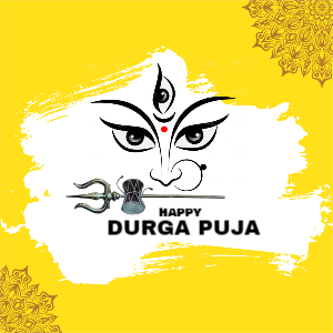 Yellow Background Durga Puja Wishing and Greeting Online Template 